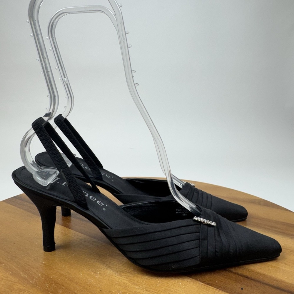 New NWOB Womens J Renee Nori Black Pleated Satin Slingback Heels Pumps Size 7.5